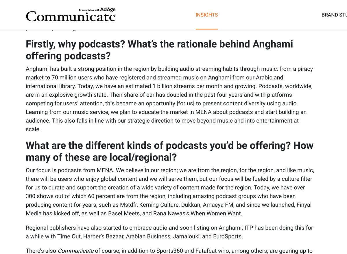 Anghami on audio and podcasts