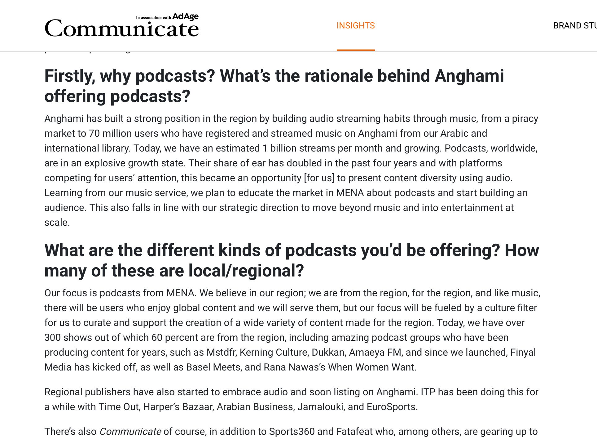 Anghami on audio and podcasts